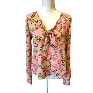 Ten Sixty Sherman Pink Floral Tie Neck Long Sleeve Blouse Size Medium